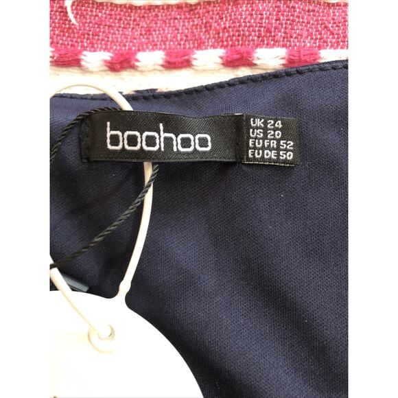 NWT Boohoo Sleeveless Tiered Dress Size 20 Navy Blue Peplum Floral Cottage - Picture 8 of 12